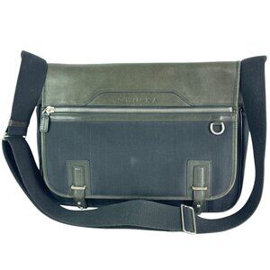 GHURKA Light Black Leather & Black Canvas Modern Men's Messenger Bag
